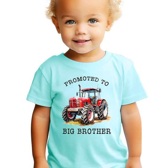 Boys wearing natural Promoted to Big Brother red tractor shirt lifestyle photo