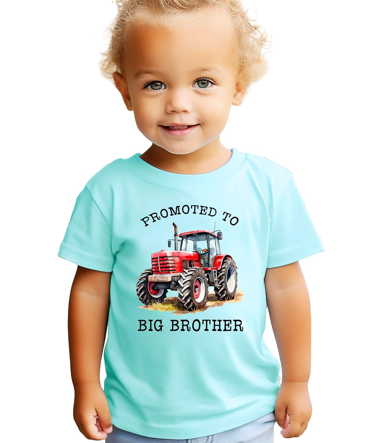 Boys wearing natural Promoted to Big Brother red tractor shirt lifestyle photo
