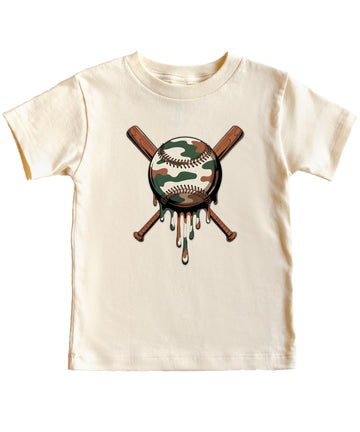 Olive Loves Apple Camo Baseball Shirt for Men Women Kids – Dripping Camouflage Baseball Graphic Tee