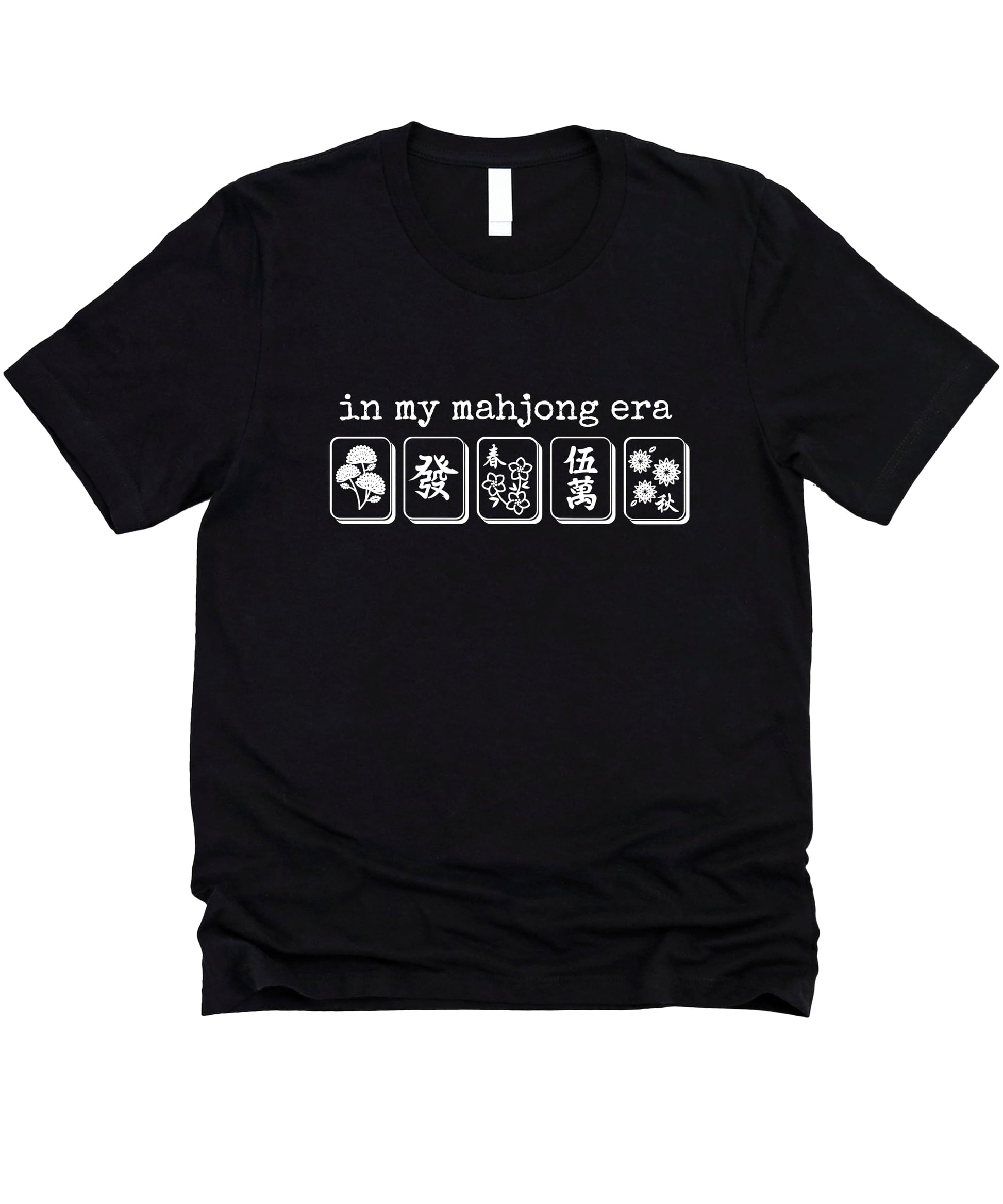 In My Mahjong Era black unisex graphic t-shirt with modern mahjong tile design