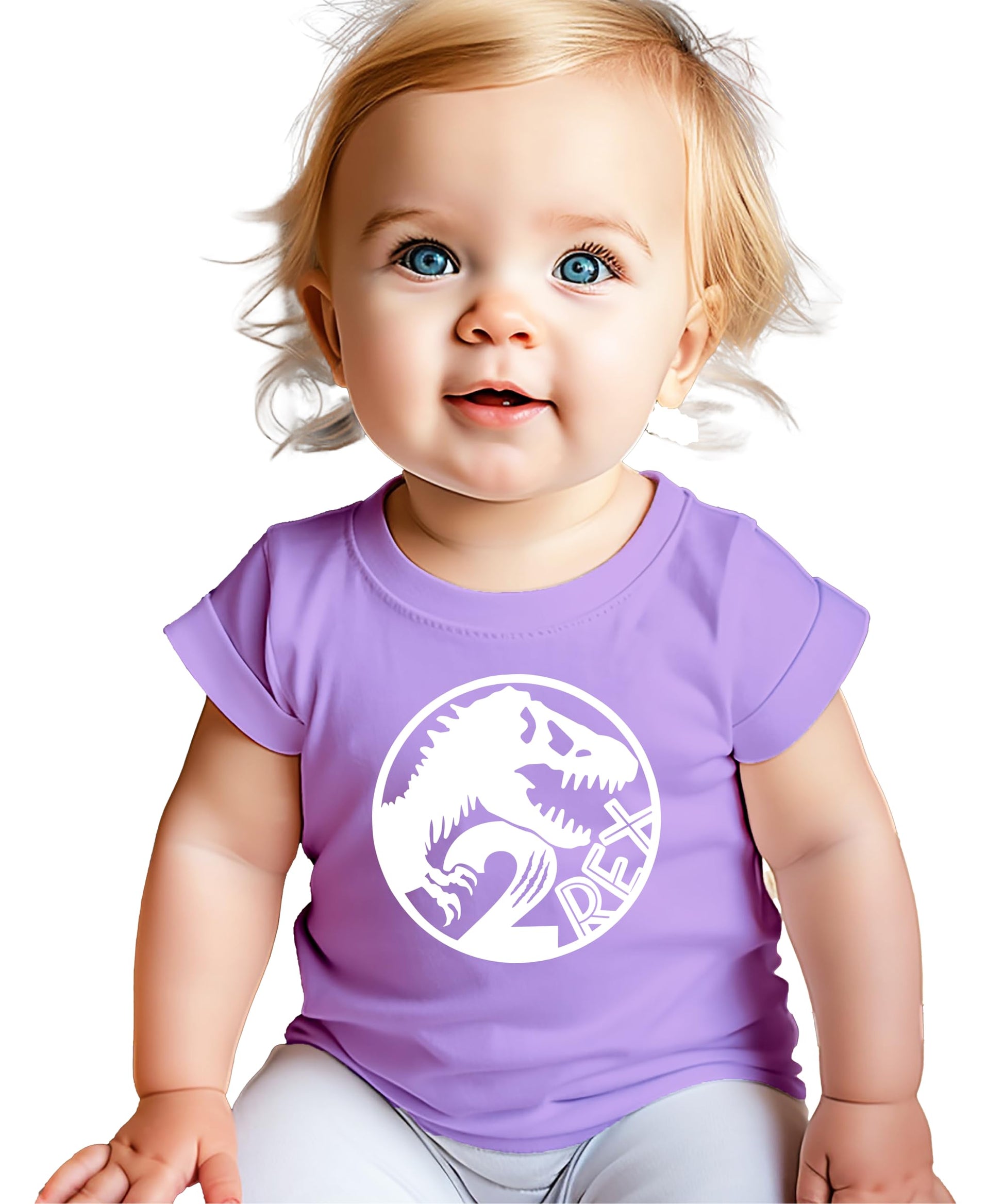 Toddler wearing black 2 Rex 2nd birthday T-Rex dinosaur party shirt lifestyle photo