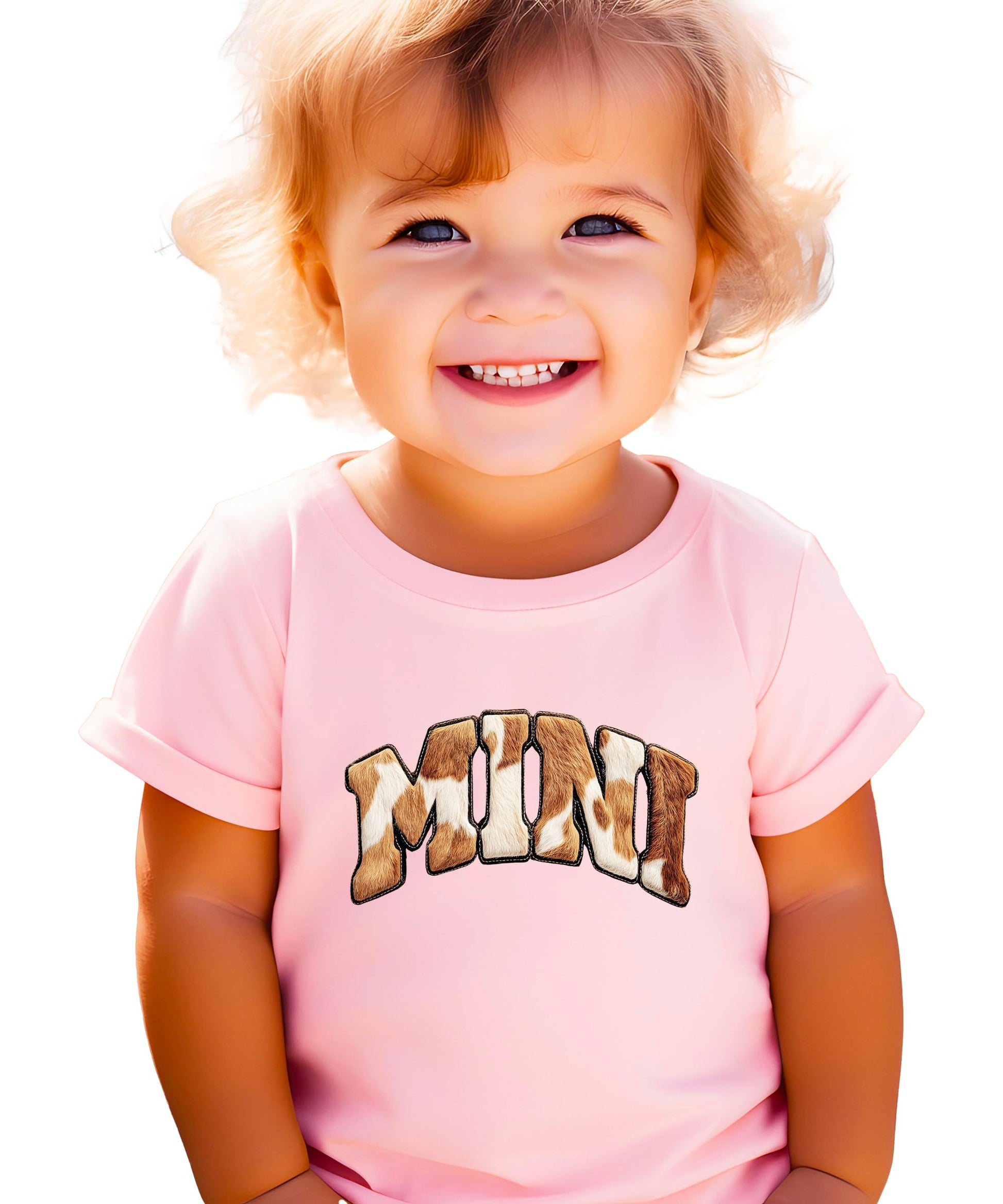 Product details and care instructions for cow print matching shirts
