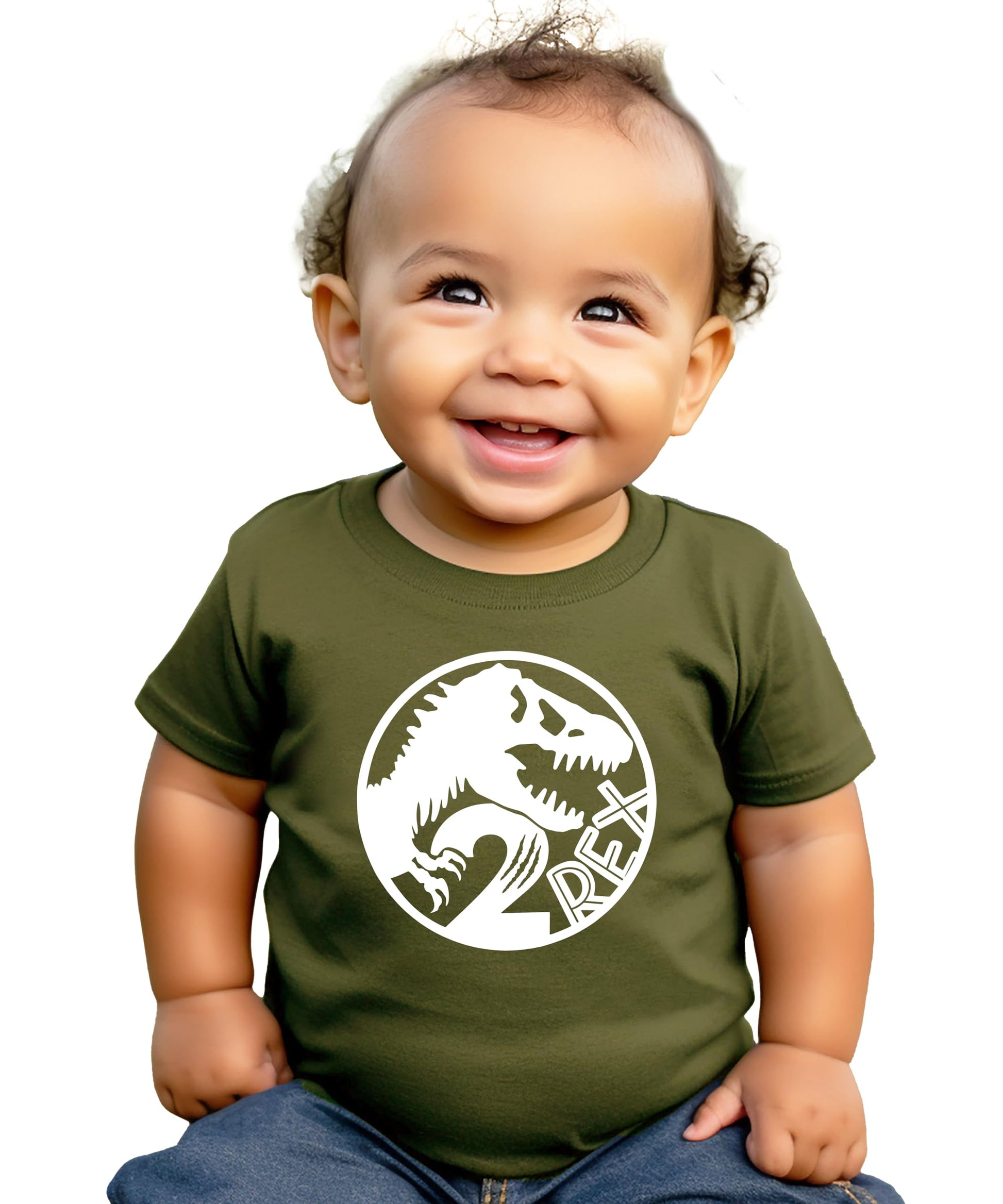 Close-up view of 2 Rex dinosaur birthday shirt showing detailed T-Rex graphic and text design