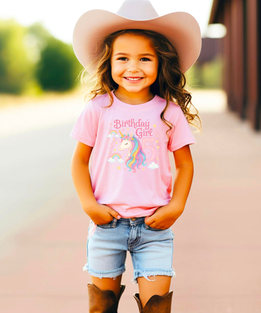 5th Birthday Unicorn Shirt Girls Rainbow Pastel Magical Fifth Birthday