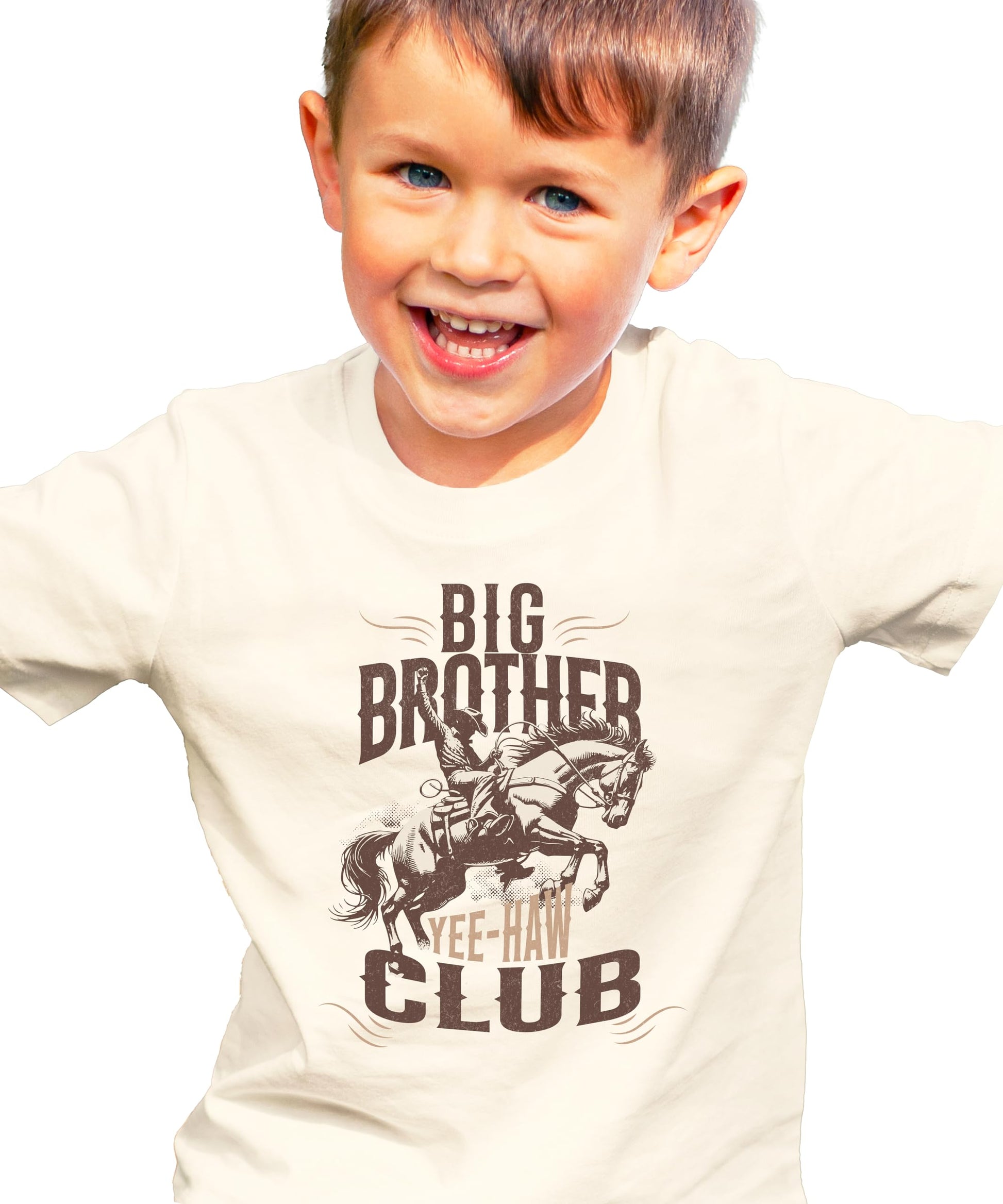 Big Brother Club western cowboy shirt with yee haw text and cowboy boot graphics