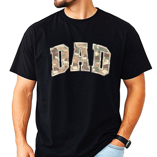 Black t-shirt with retro camo DAD graphic design for men