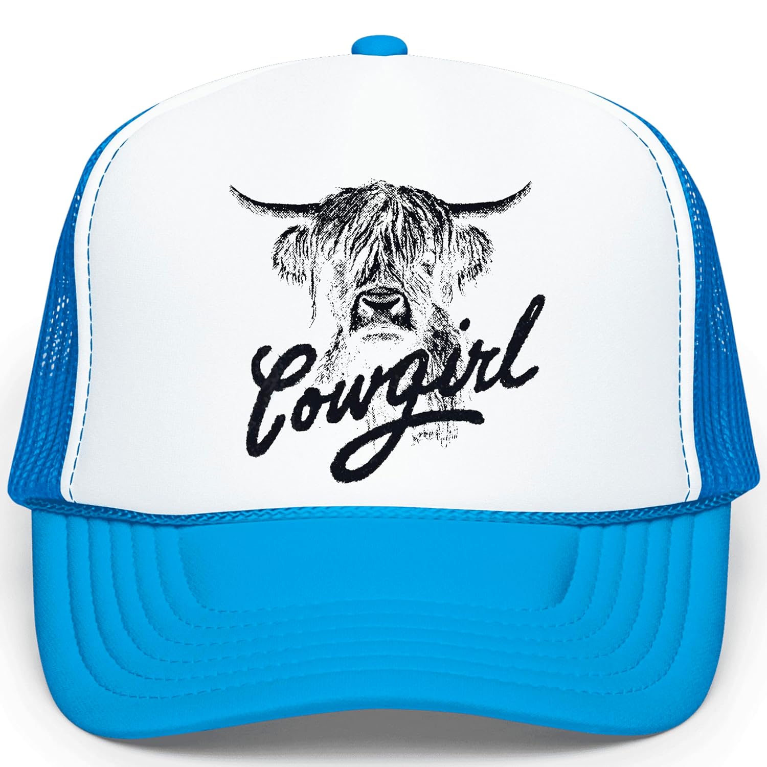Side view of white and black western trucker hat showing adjustable snapback closure
