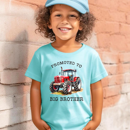 Size chart and fit guide for boys Promoted to Big Brother tractor shirt