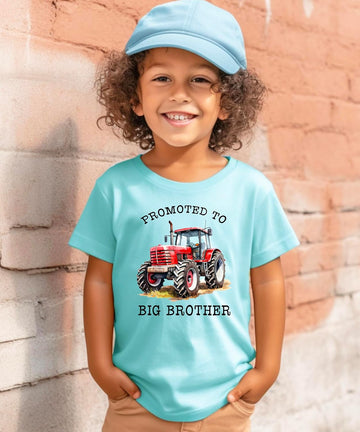 Size chart and fit guide for boys Promoted to Big Brother tractor shirt