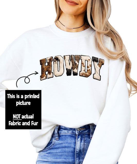 Olive Loves Apple Ink-Printed Image Not Actual Cowhide Howdy Country Western Cow Print Sweatshirt for Women & Youth Girls