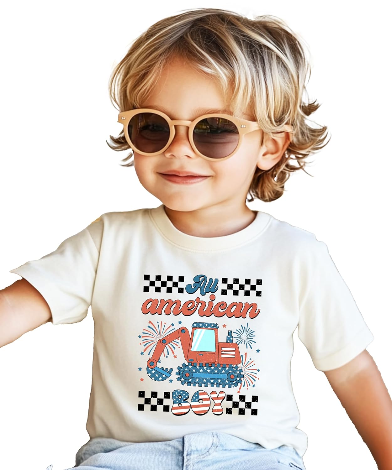 Flat lay styling of excavator graphic tee showing design details and fit