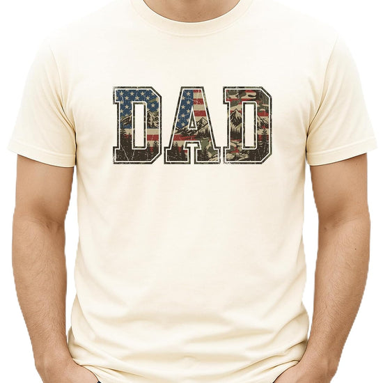 Back view of natural patriotic dad shirt showing plain back design