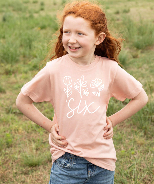 Six Floral 6th Birthday Shirt for Girls