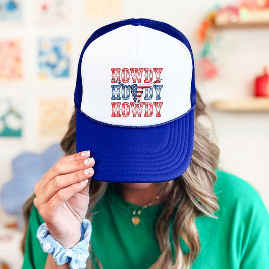 Howdy USA Bull Skull Patriotic Western Snapback Trucker Hat
