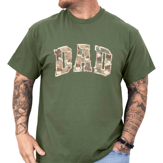 Side view of black retro camo hunting dad graphic tee