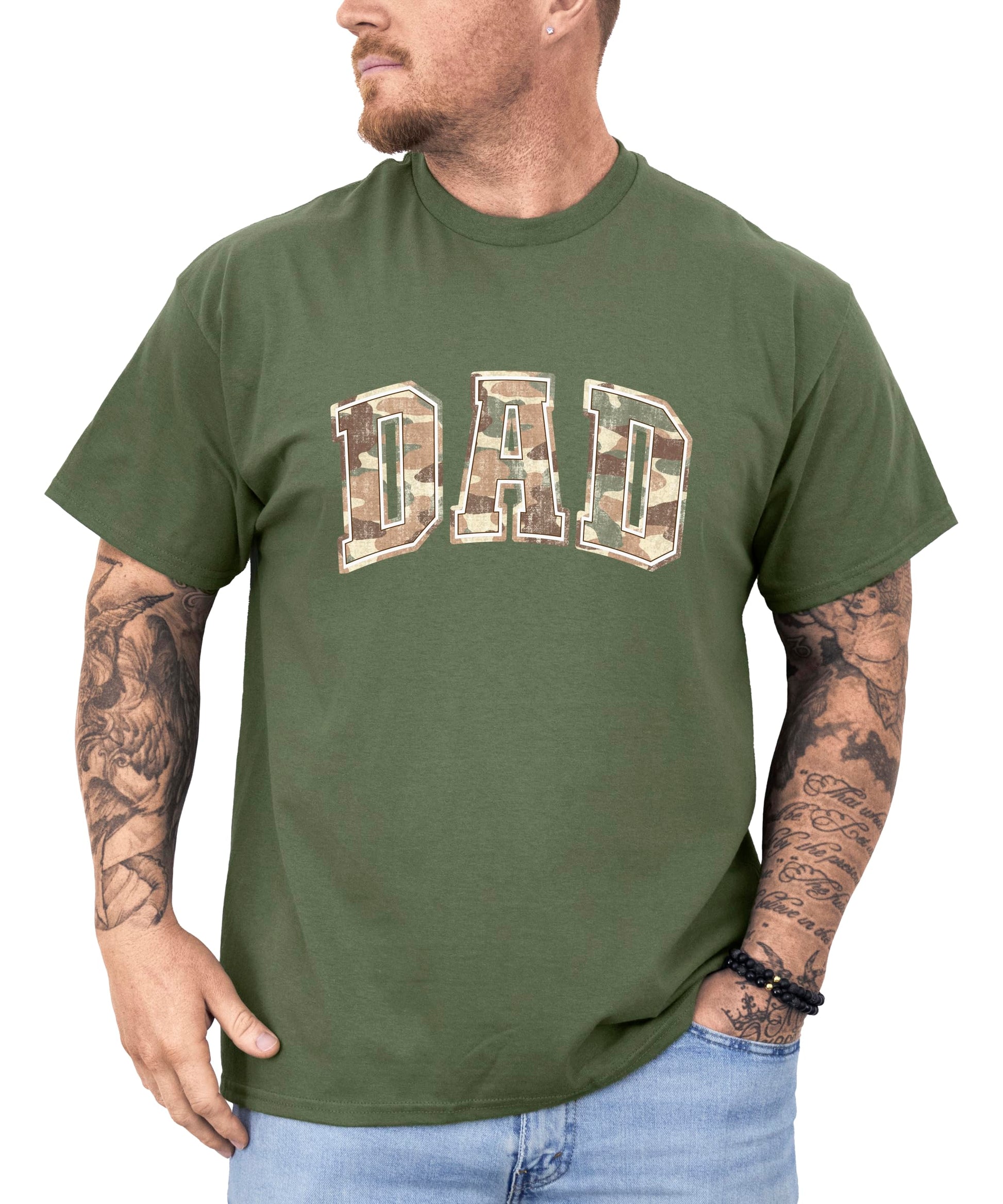 Side view of black retro camo hunting dad graphic tee