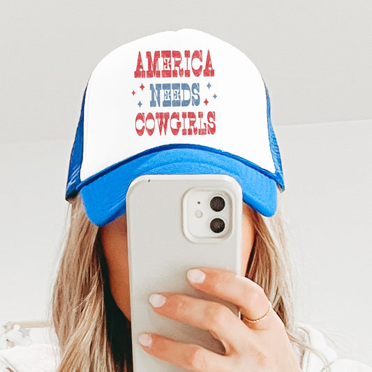 America Needs Cowgirls Patriotic Western Trucker Hat for Women