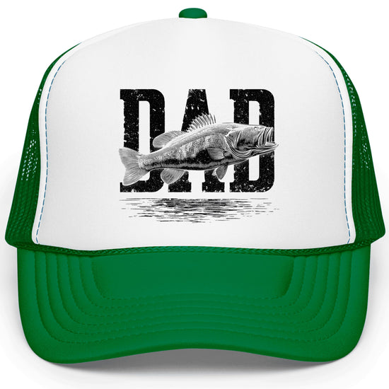 Side view of bass fishing trucker hat showing mesh back panels and snapback closure adjustment