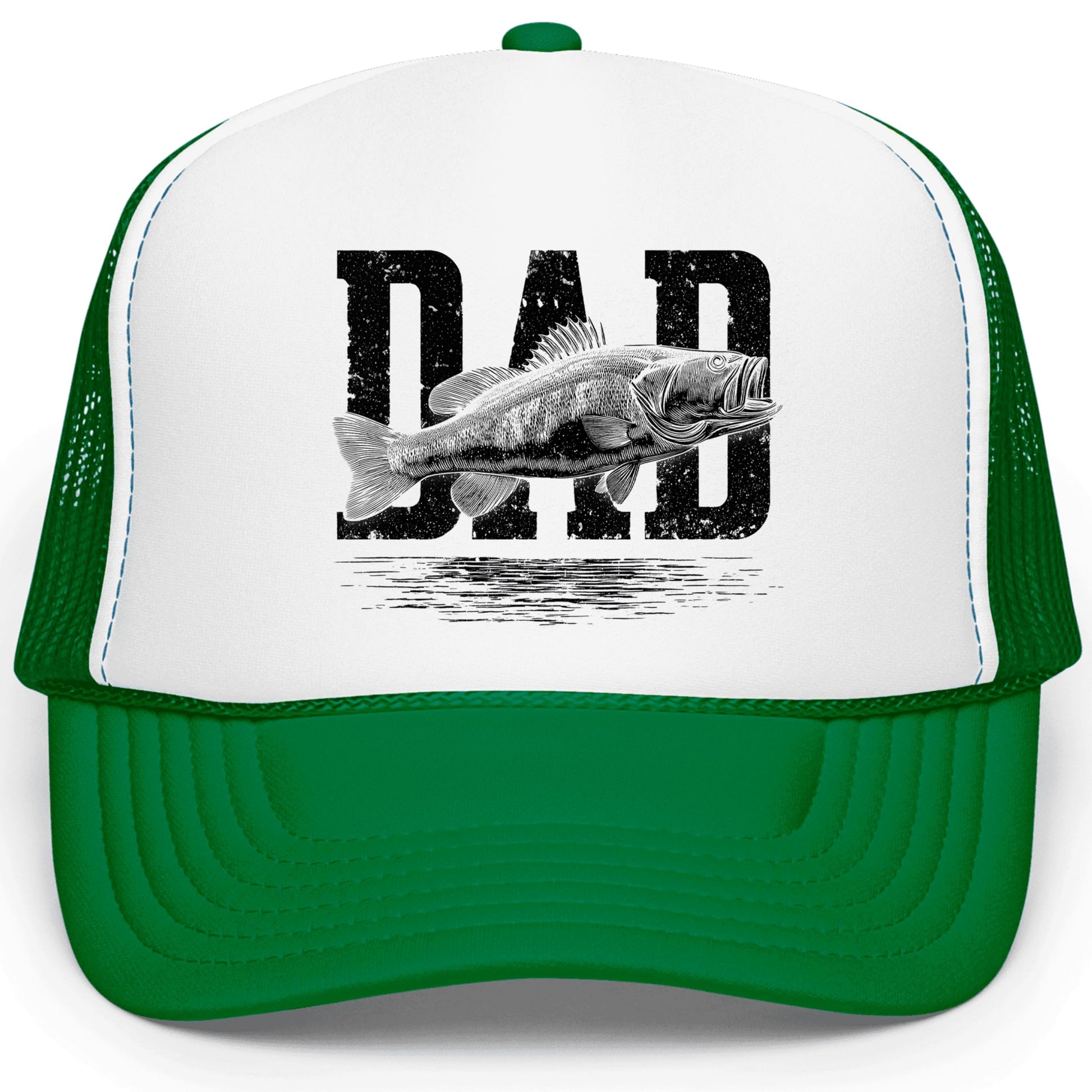 Side view of bass fishing trucker hat showing mesh back panels and snapback closure adjustment