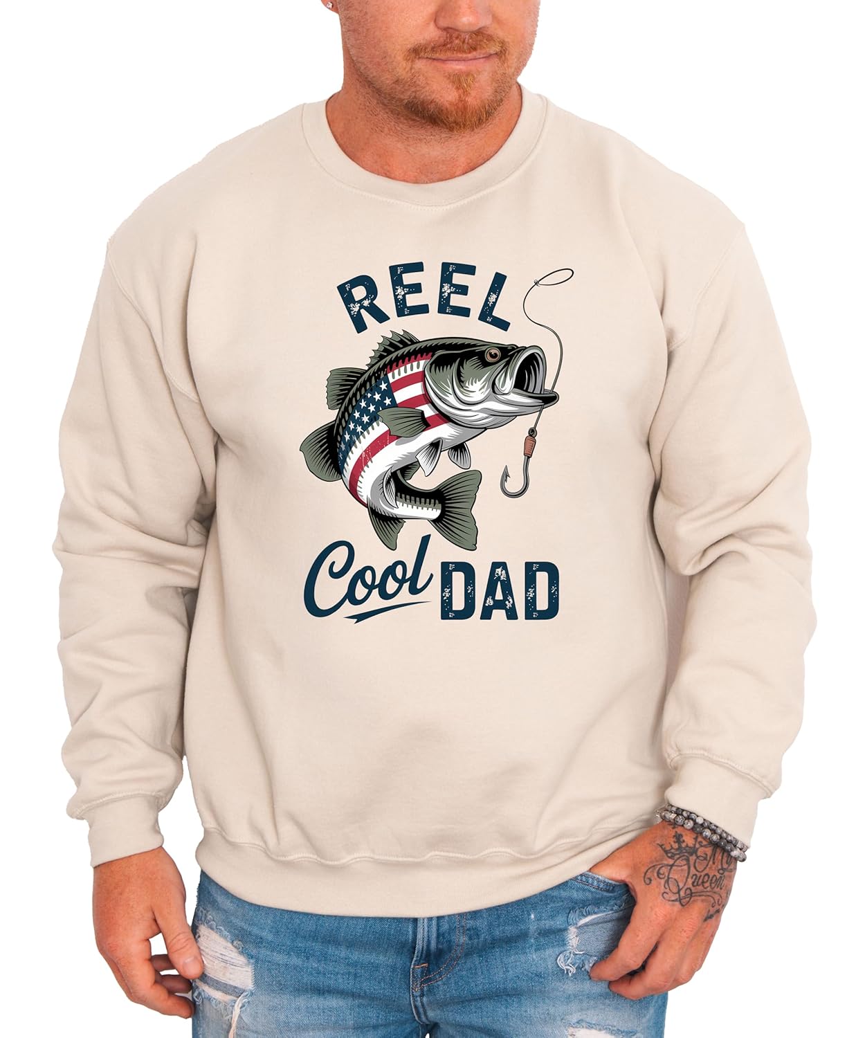 Back view of Reel Cool Dad sweatshirt showing plain back design