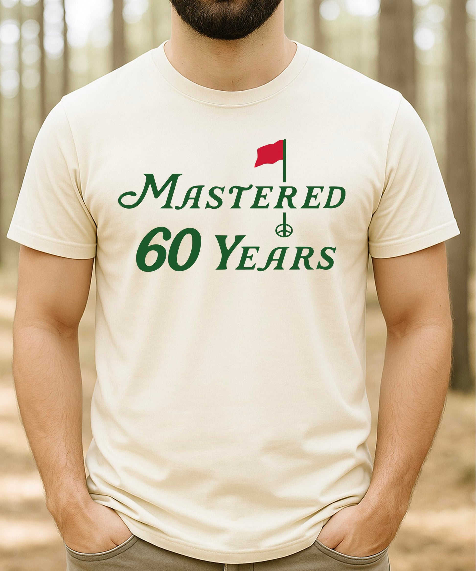 Mastered 60 Years golf birthday shirt product shot on white background