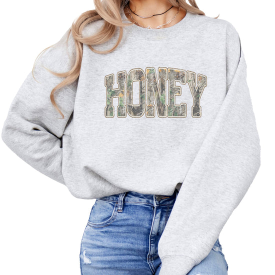 Back view of Honey Camo women's crewneck sweatshirt