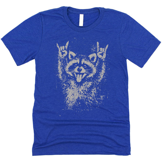 Punk raccoon graphic tee close-up of distressed vintage print quality and cotton fabric texture detail