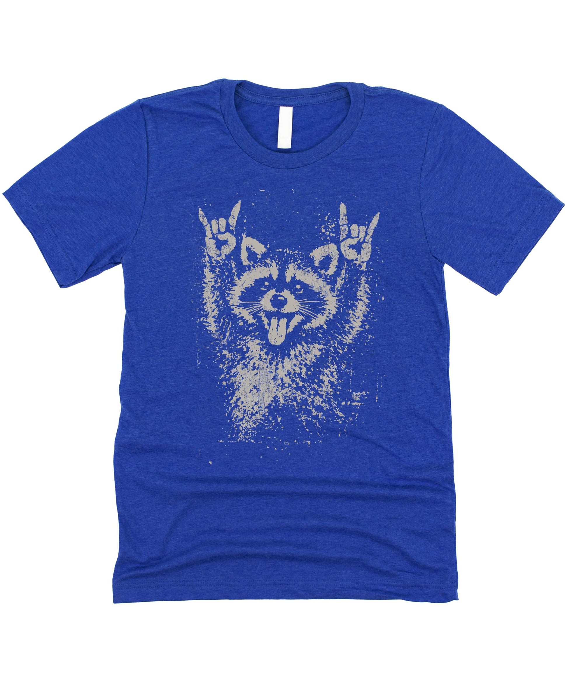 Punk raccoon graphic tee close-up of distressed vintage print quality and cotton fabric texture detail
