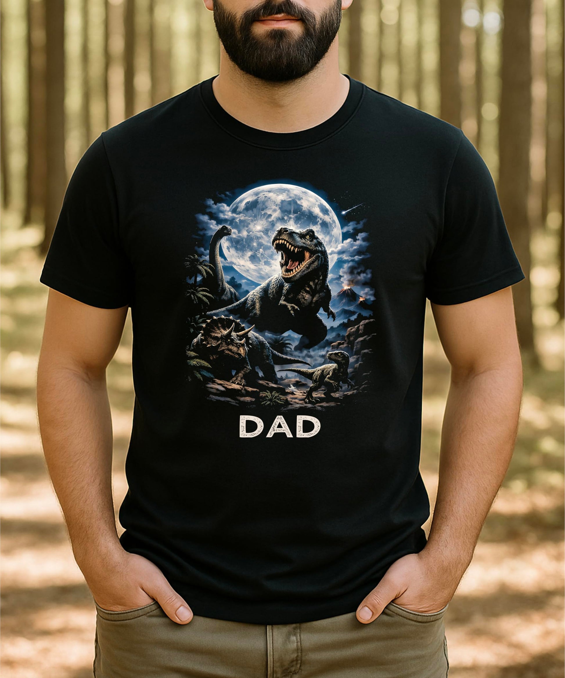 T-Rex family birthday shirt set showing all three matching designs together