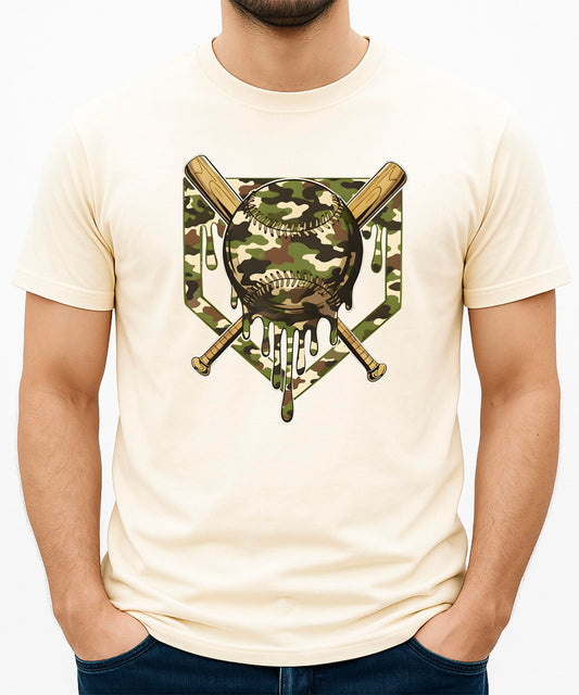 Olive Loves Apple Camo Baseball Shirt – Camouflage Baseball Graphic Tee for Men Women Kids