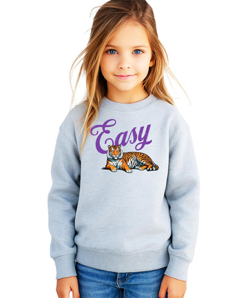 Easy Tiger Sweatshirt for Women, Teens & Kids Orange Tiger Everyday Sweater White Sweatshirt Youth Small