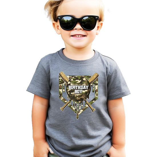 Boys camo baseball birthday shirt size and fit guide chart