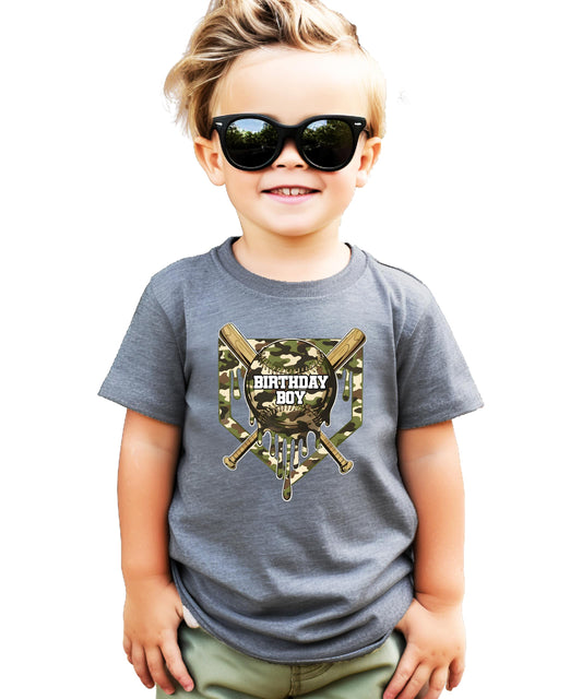 Boys camo baseball birthday shirt size and fit guide chart