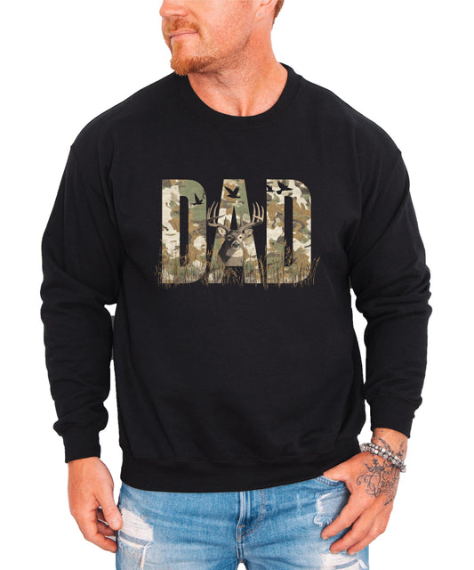 Close-up of DAD hunting graphic showing detailed camouflage pattern and deer silhouette design