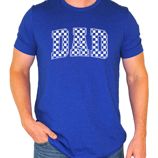 Back view of black checkered DAD graphic tee showing shirt silhouette
