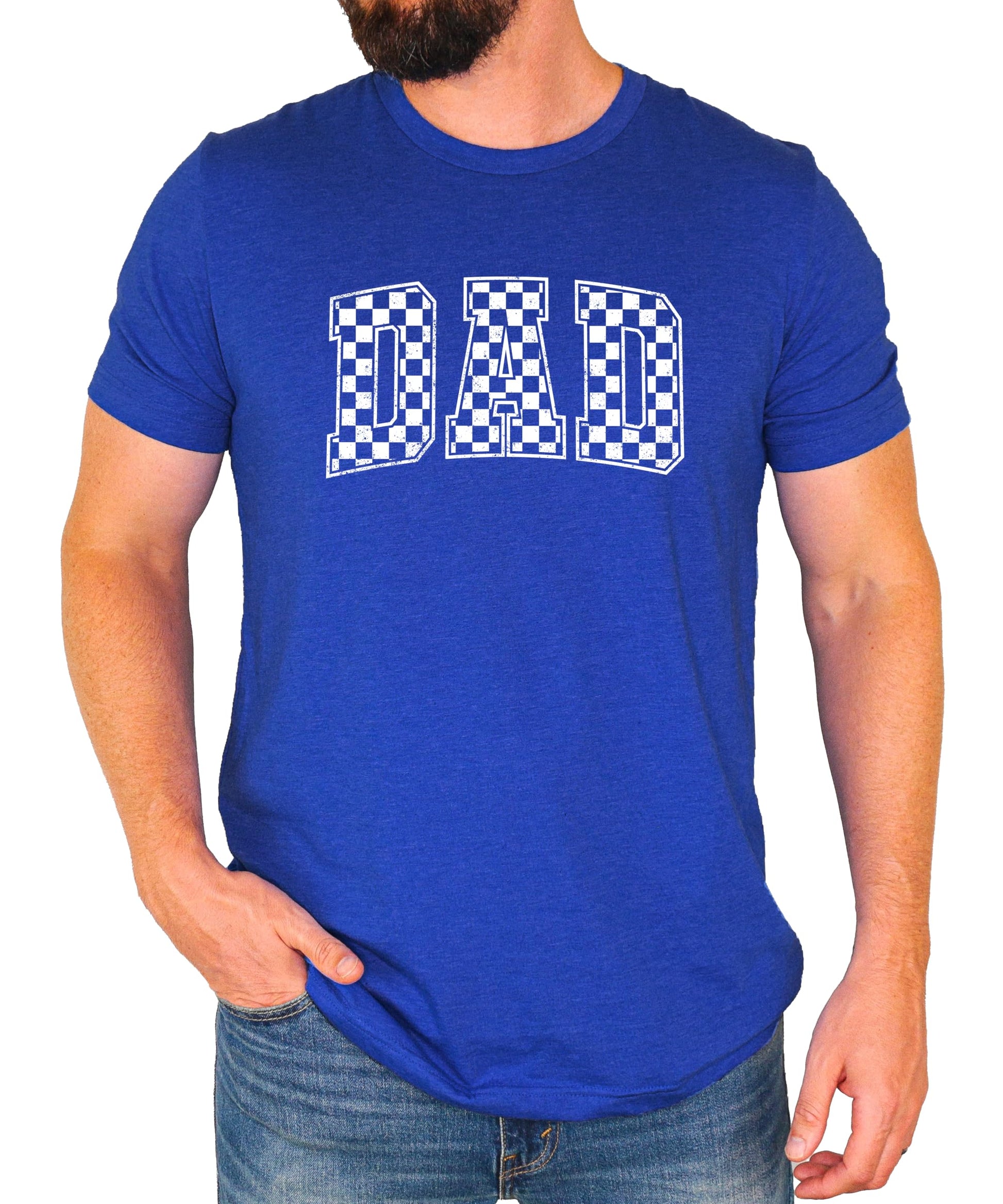 Back view of black checkered DAD graphic tee showing shirt silhouette
