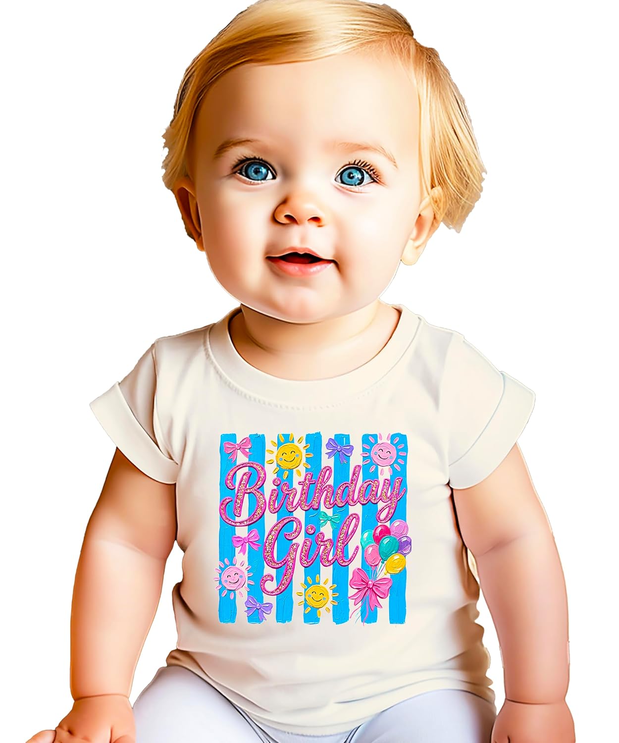 Side view of purple Birthday Girl shirt displaying classic kids fit and crew neck styling