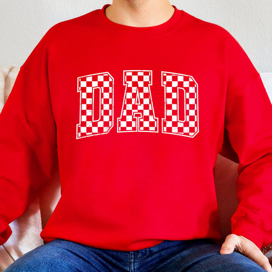 Dad checkered sweatshirt product shot highlighting quality fabric and construction