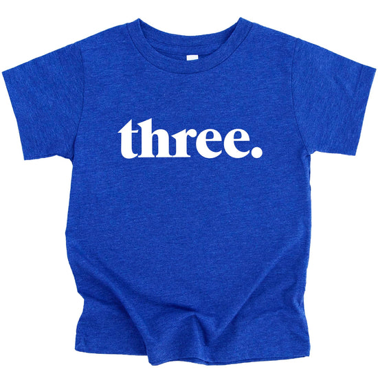 Size chart and fit guide for Three Period toddler birthday shirt