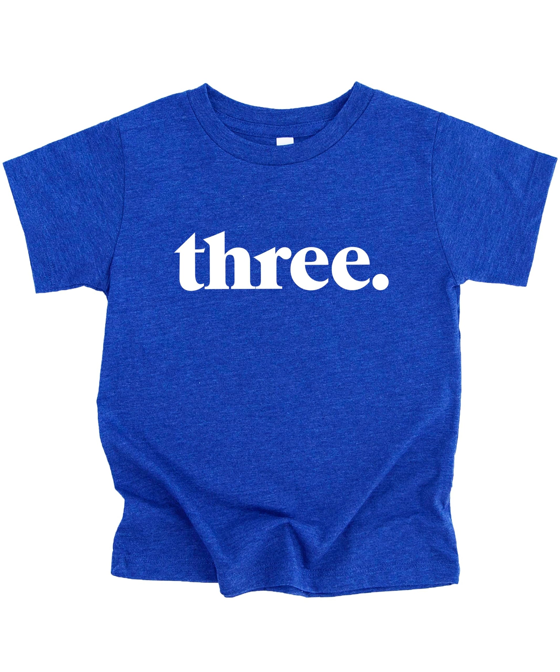 Size chart and fit guide for Three Period toddler birthday shirt