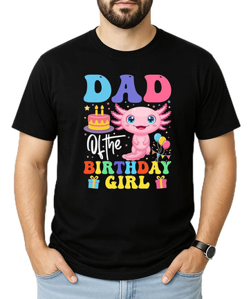 Black axolotl birthday mom shirt with colorful rainbow design and cute smiling axolotl graphics