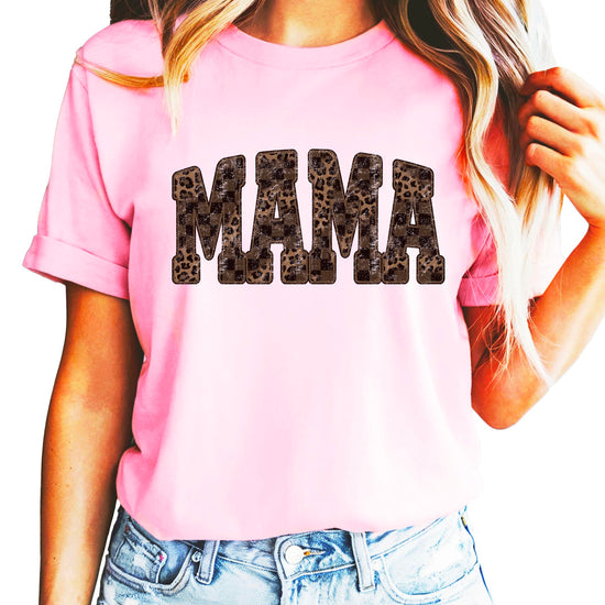 Side by side comparison of Mama and Mini matching leopard checkered shirts
