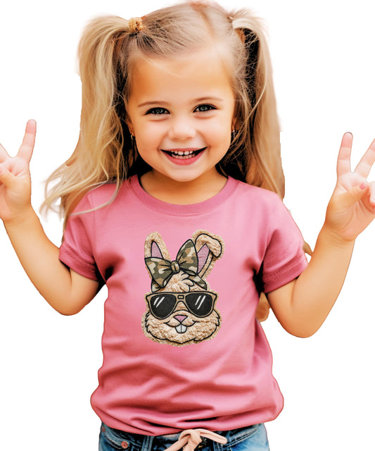 Ink Printed NOT a Chenille Patch Family Matching Camo Bow Easter Bunny Shirt for Girls, Teens & Women