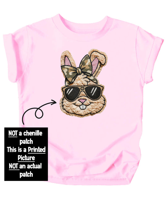 Ink Printed NOT a Chenille Patch Family Matching Camo Bow Easter Bunny Shirt for Girls, Teens & Women