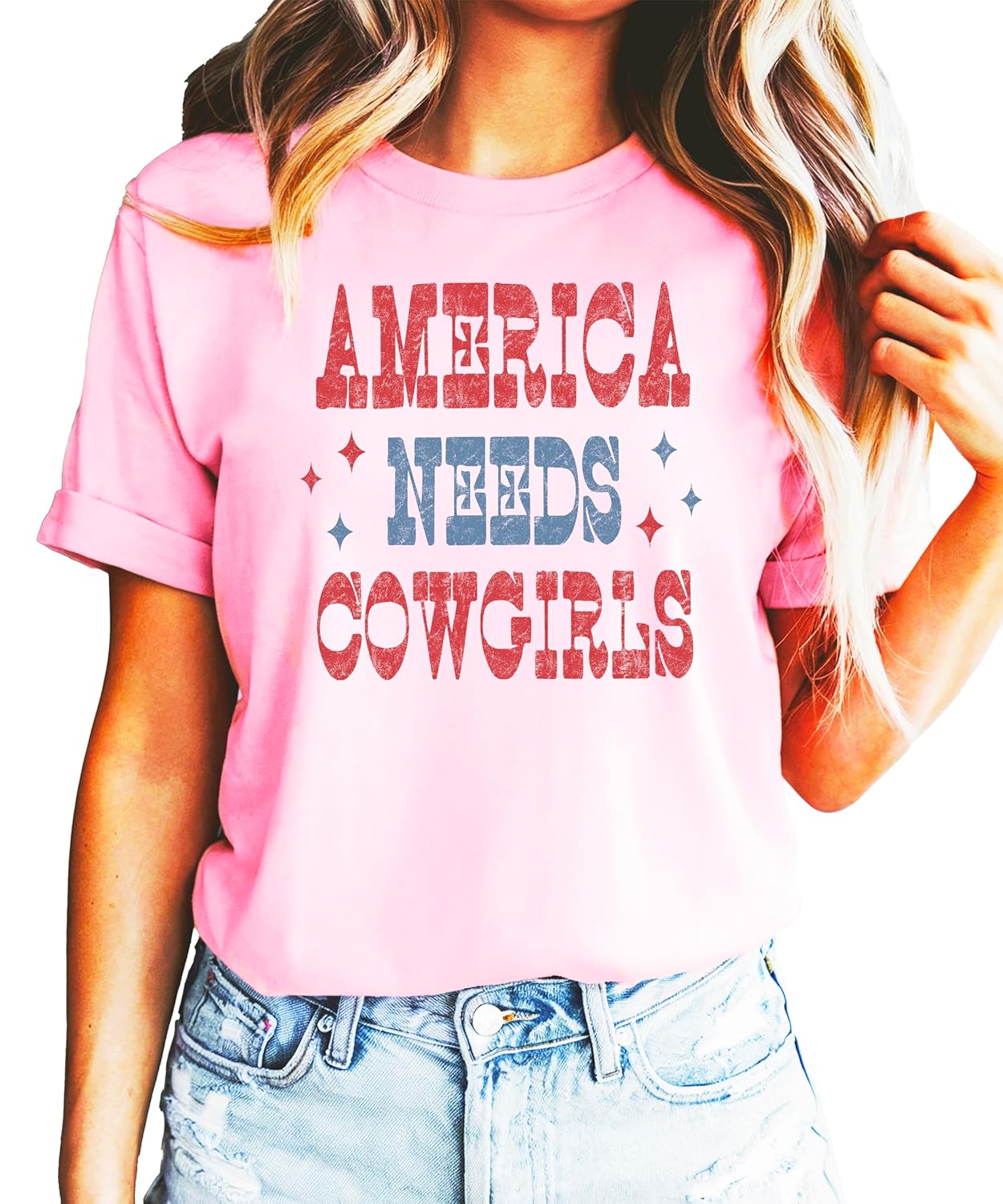 America Needs Cowgirls western shirt styled with denim for casual country look