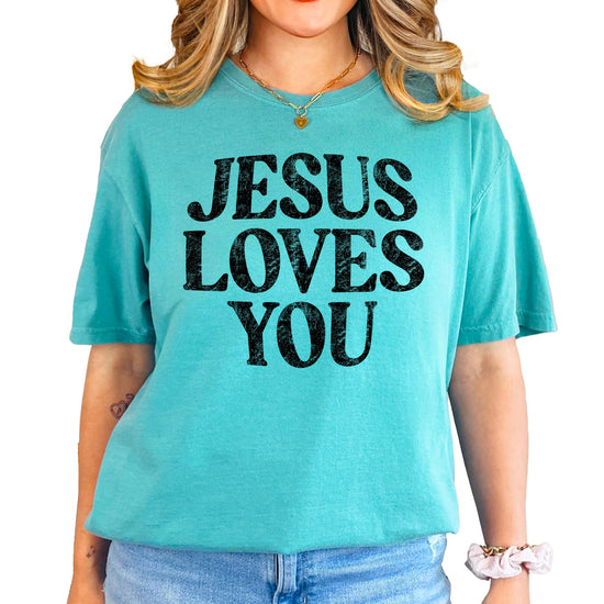 Jesus Loves You shirt styled with accessories showing Easter church outfit potential