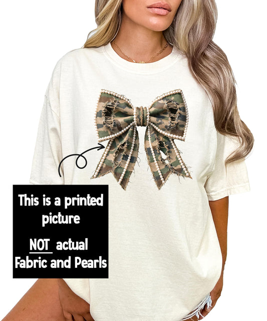 Camo and Pearls Bow Women's Graphic Shirt