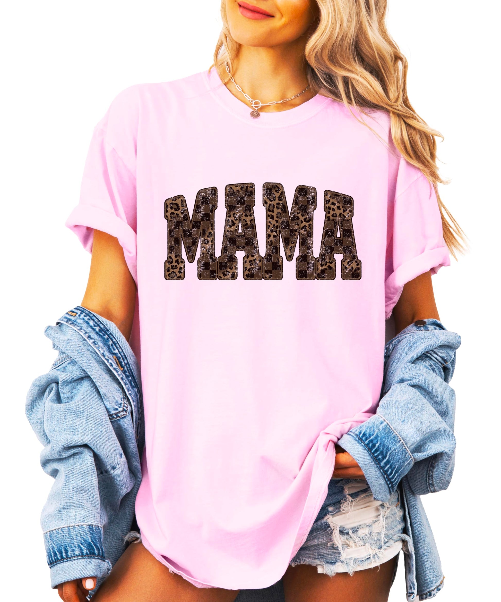 Mini leopard checkered graphic tee matching shirt for kids in natural color
