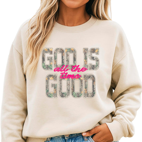 Side view of women's pullover sweatshirt showing fit and style