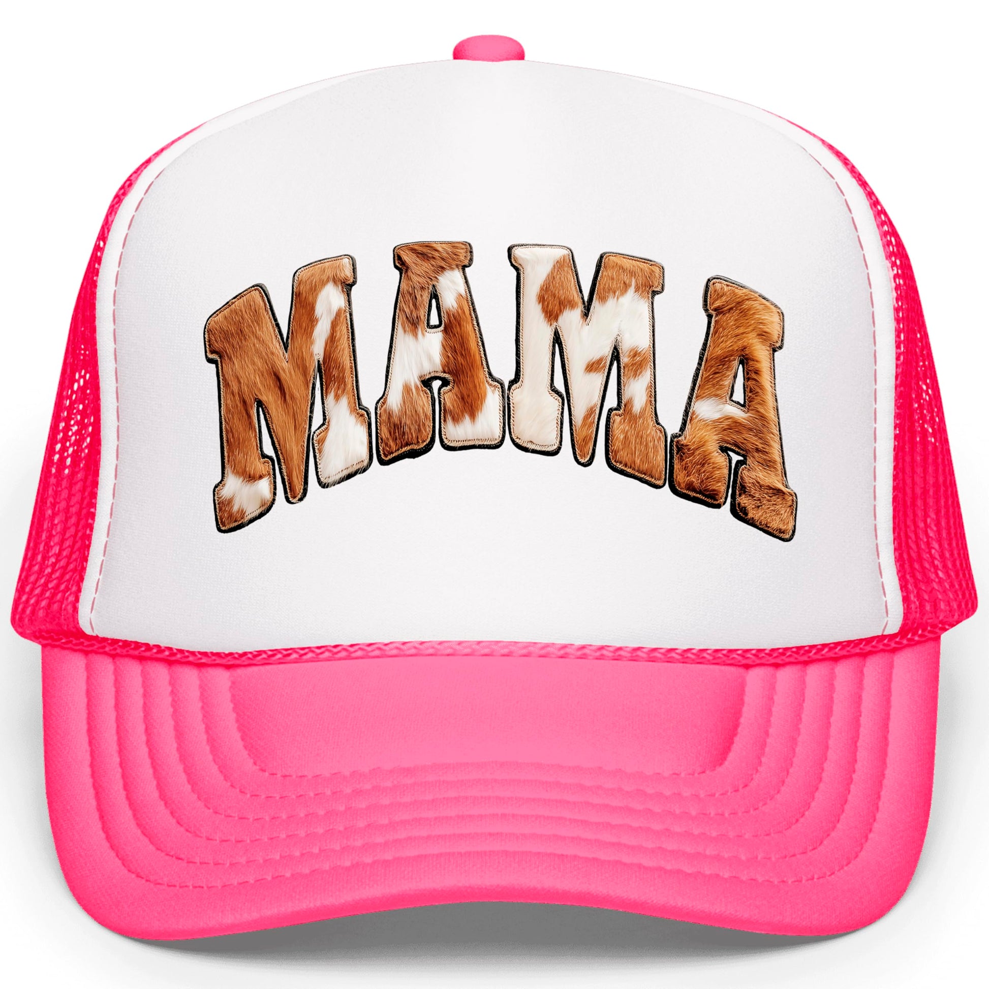 Woman wearing Howdy cowhide print trucker hat showing fit and style with western outfit